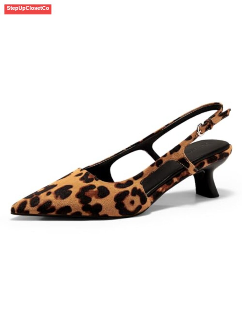 Coutgo Women's Pointed Toe Slingback Kitten Heel Pumps Faux Leather